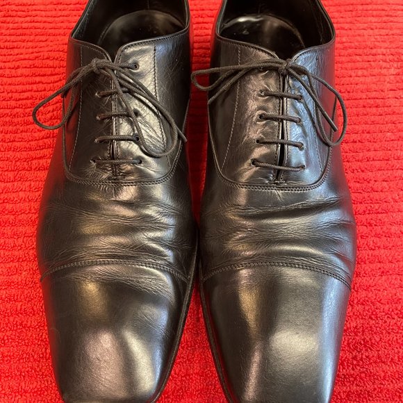 Prada Mens Leather Cap Toe Oxford Upper & Out Soles Lace Up Black Made In Italy - Picture 10 of 16